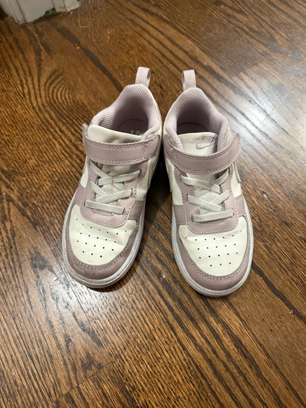 Nike Kids Pink and Cream Velcro Strap Sneakers